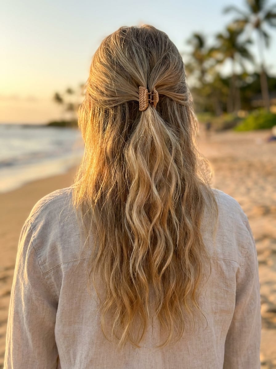 Half-up mit Beach Waves - einfache Urlaubsfrisur